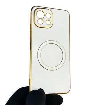 Чехол для Xiaomi Mi 11 Lite с кольцом MagSafe с золотой окантовкой на ми 11 лайт белый gs1 0021628 фото