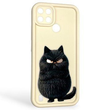 Чохол силіконовий оригінальний Soft Touch з 3D принтом злого кота для Realme C21Y молочний (Повний захист камери) 0046316 фото