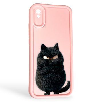 Чохол силіконовий оригінальний Soft Touch з 3D принтом злого кота для Xiaomi Redmi 9A рожевий (Повний захист камери) 0046718 фото