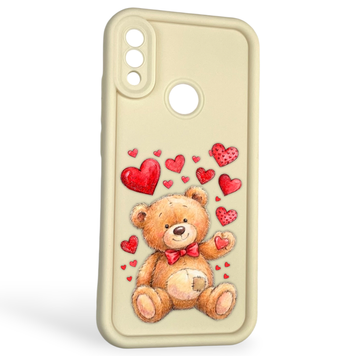 Чехол силиконовый оригинальный Soft Touch с 3D принтом милый мишка для Xiaomi Redmi Note 7 молочный (Полная защита камеры) 0043883 фото