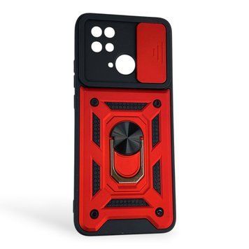 Чехол противоударный для Xiaomi POCO C40 с магнитной пластиной со шторкой на камере красный 0051027 фото