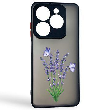 Чохол для телефона Tecno Spark 20C BG7n с 3D принтом лаванда з метеликами із захистом камери чорний 0059318 фото