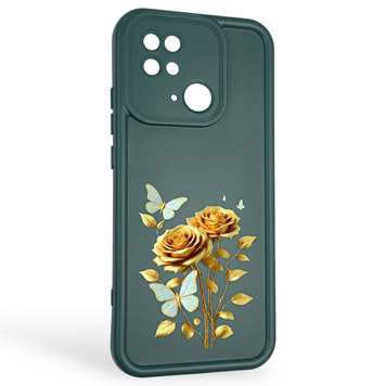 Чохол силіконовий Soft Touch з 3D принтом жіночим для Xiaomi Poco C40 темно-зелений (Повний захист камери) 0042898 фото