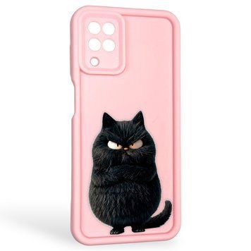Чехол силиконовый оригинальный Soft Touch с 3D принтом злой котик для Samsung Galaxy M12 (SM-M127F) розовый (Полная защита камеры) 0046367 фото