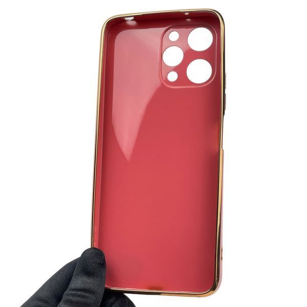 Чехол для Xiaomi Poco M6 Pro 5G глянцевый с золотой окантовкой с защитой камеры сяоми поко м6 про 5г красный 0000200 фото