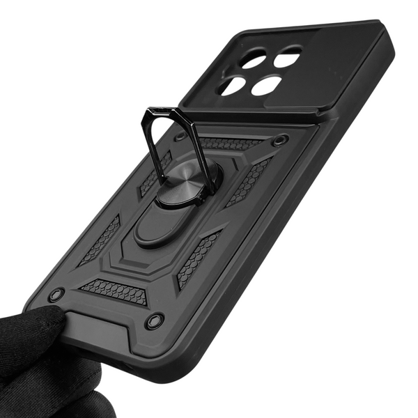 Чехол для Tecno Spark 30 Pro (KL7) бронированный с кольцом со шторкой на техно спарк 30 про чёрный rg1 0015833 фото