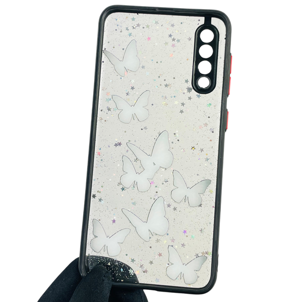 Чехол для Samsung Galaxy A30s (SM-A307F) с блёстками с бабочками на самсунг а30с черный 0037639 фото