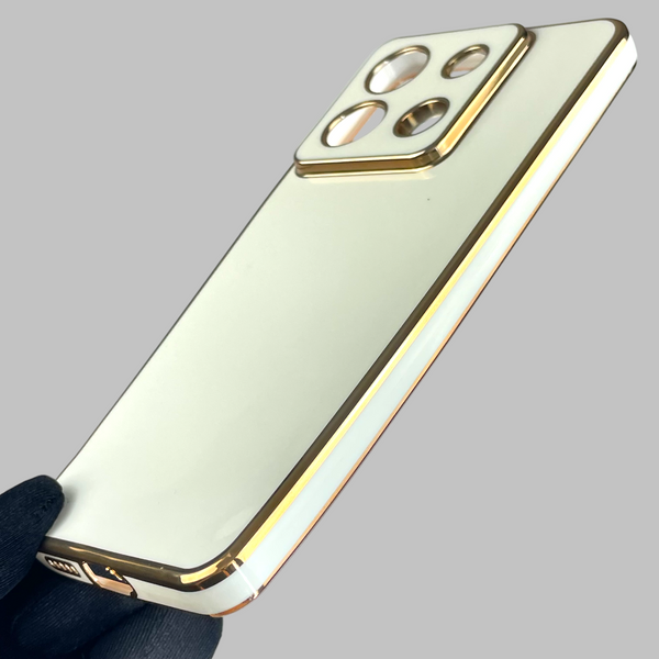 Чохол для Xiaomi POCO X6 глянсовий із золотою окантовкою із захистом камери на сяомі поко х6 білий 0008387 фото