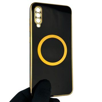 Чехол для Samsung Galaxy A70 SM-A705F с кольцом MagSafe с золотой окантовкой на самсунг а70 черный gs1 0022413 фото
