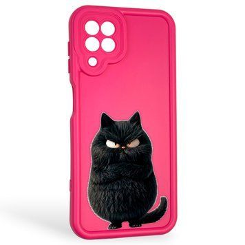 Чехол силиконовый оригинальный Soft Touch с 3D принтом злой котик для Samsung Galaxy A22 4G (SM-A225F) малиновый (Полная защита камеры) 0046418 фото