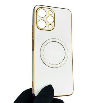 Чехол для Xiaomi Redmi 12 4G с кольцом MagSafe с золотой окантовкой на редми 12 белый gs1 0021661 фото