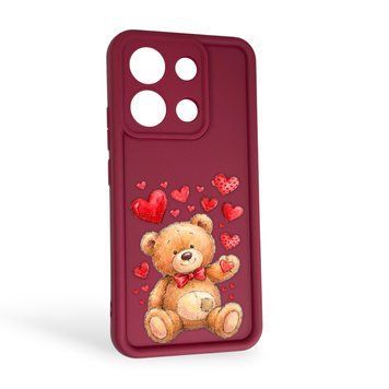 Чохол силіконовий Soft Touch з 3D принтом милий ведмедик для Xiaomi Redmi Note 13 4G бордовий (Повний захист камери) 0044864 фото
