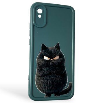 Чохол силіконовий оригінальний Soft Touch з 3D принтом злого кота для Xiaomi Redmi 9A темно-зелений (Повний захист камери) 0046719 фото