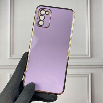 Чехол для Samsung Galaxy A03s SM-A037F глянцевый с золотой окантовкой защитой камеры на самсунг а03с сиреневый 0000001 фото