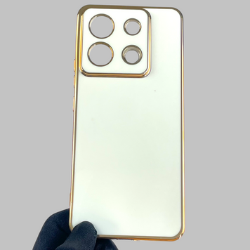 Чехол для Xiaomi Redmi Note 13 Pro 5G с золотой окантовкой с защитой камеры на сяоми редми нот 13 про 5г белый 0008405 фото