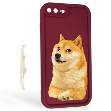 Чехол силиконовый Soft Touch с 3D принтом мема сибу для Apple iPhone 8 Plus бордовый (Полная защита камеры) 0048333 фото