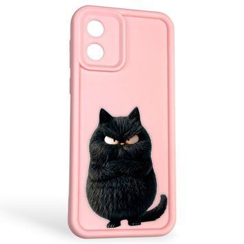 Чехол силиконовый оригинальный Soft Touch с 3D принтом злой котик для Motorola Moto E13 (PAXT0034) розовый (Полная защита камеры) 0046217 фото