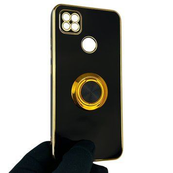 Чехол для Xiaomi Redmi 9C с кольцом-подставкой с золотой окантовкой на редми 9с черный gs1 0020831 фото