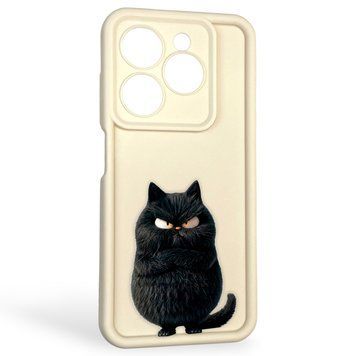 Чохол силіконовий оригінальний Soft Touch з 3D принтом злого кота для Tecno Spark 20C BG7n молочний (Повний захист камери) 0046569 фото