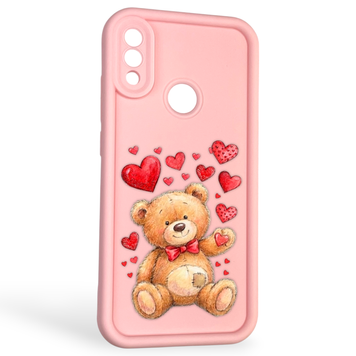 Чехол силиконовый оригинальный Soft Touch с 3D принтом милый мишка для Xiaomi Redmi Note 7 розовый (Полная защита камеры) 0043884 фото