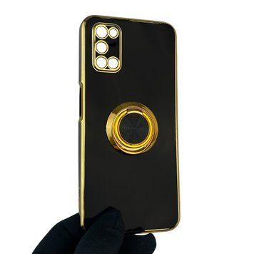 Чехол для OPPO A92 с кольцом-подставкой с золотой окантовкой на оппо а92 черный gs1 0020982 фото