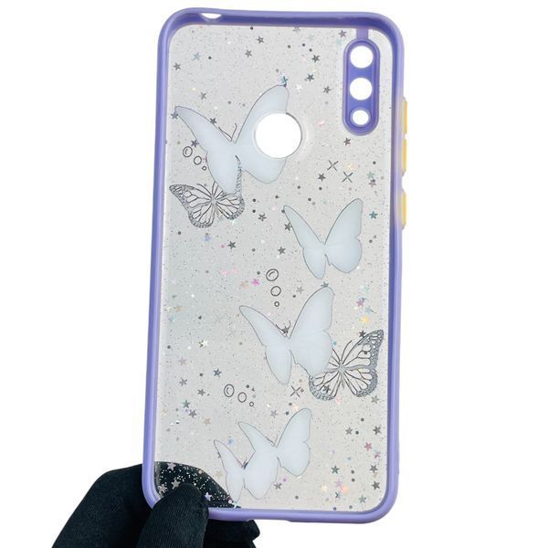 Чехол для Huawei Y7 2019 с блёстками с бабочками на хуавей у7 2019 сиреневый 0037539 фото