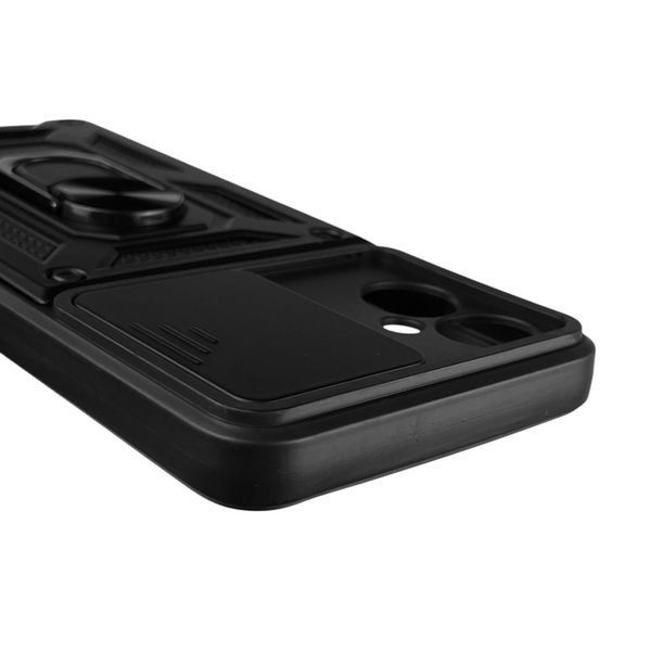 Чехол для Tecno Camon 19 Neo (CH6i) бронированный с кольцом-держаталем со шторкой на техно камон 19 нео черный rg1 0013481 фото