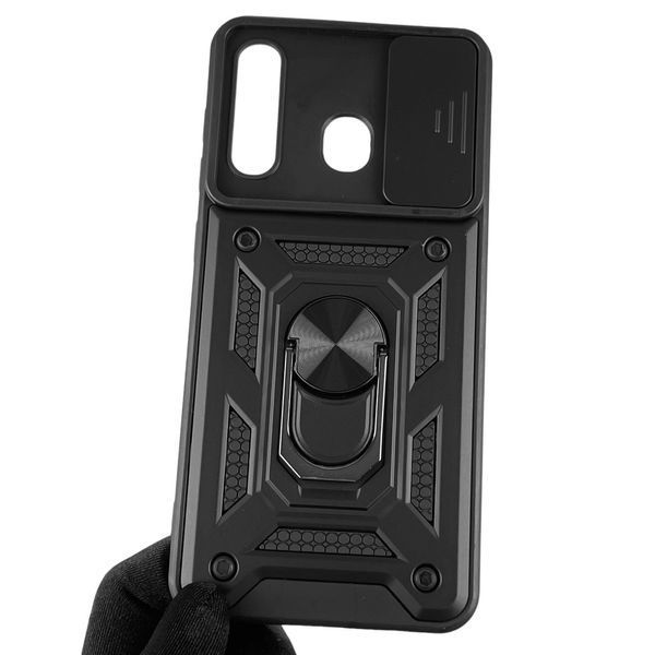 Чехол для Samsung Galaxy A30 (SM-A305F) бронированный с кольцом со шторкой на камеру на самсунг а30 чёрный 0008305 фото