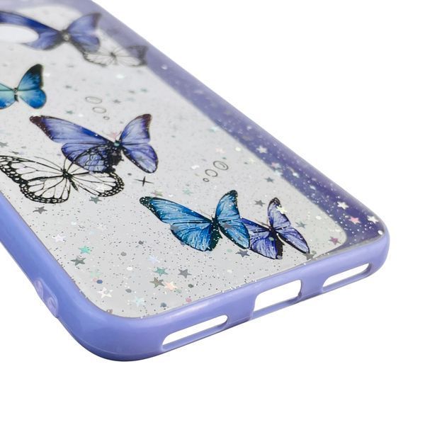 Чехол для Huawei Y7 2019 с блёстками с бабочками на хуавей у7 2019 сиреневый 0037539 фото