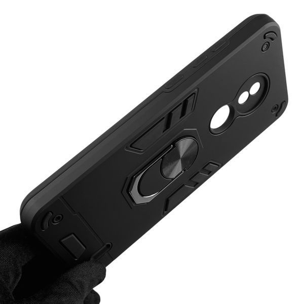 Чехол для телефона Nokia C21 (TA-1352) бронированный с магнитным кольцом-держателем на нокиа с21 чёрный 0025652 фото