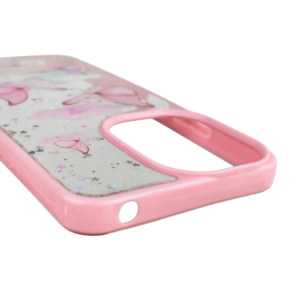 Чехол для Xiaomi POCO C65 с блёстками с бабочками на сяоми поко с65 розовый 0037896 фото