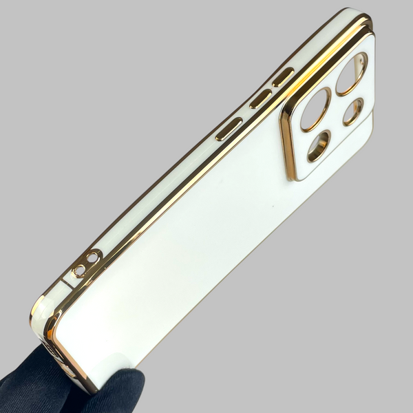 Чехол для Xiaomi Redmi Note 13 Pro 5G с золотой окантовкой с защитой камеры на сяоми редми нот 13 про 5г белый 0008405 фото