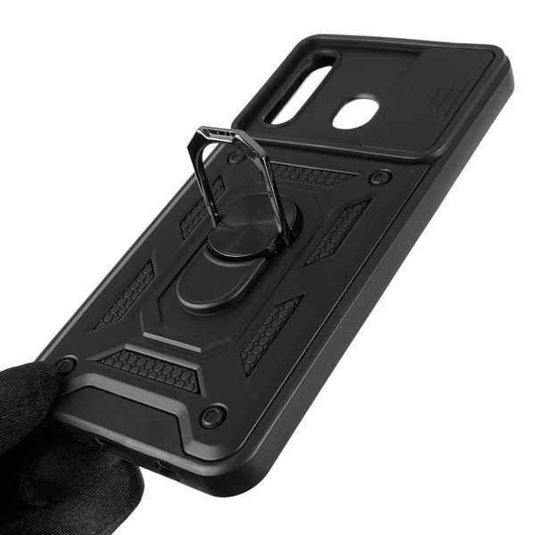 Чехол для Samsung Galaxy A30 (SM-A305F) бронированный с кольцом со шторкой на камеру на самсунг а30 чёрный 0008305 фото
