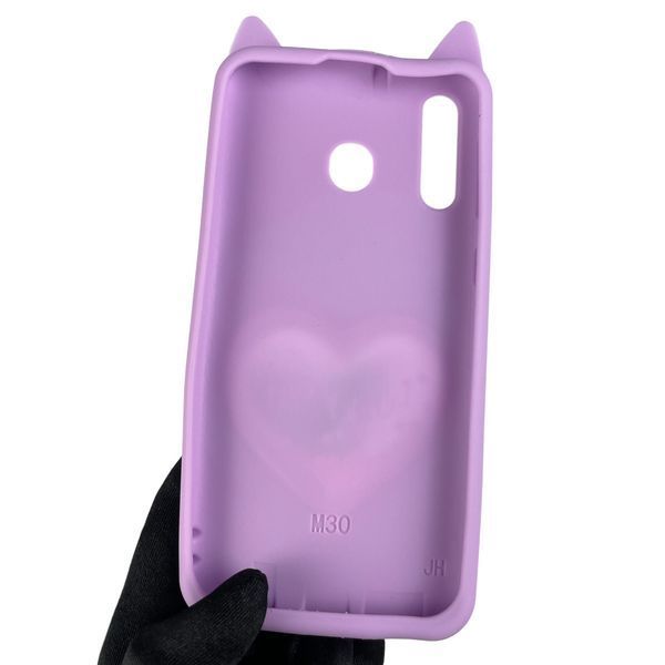Чехол для Samsung Galaxy M30 SM-M305F детский 3д в форме котика переливашка сердечко на самсунг м30 сиреневый 0002673 фото