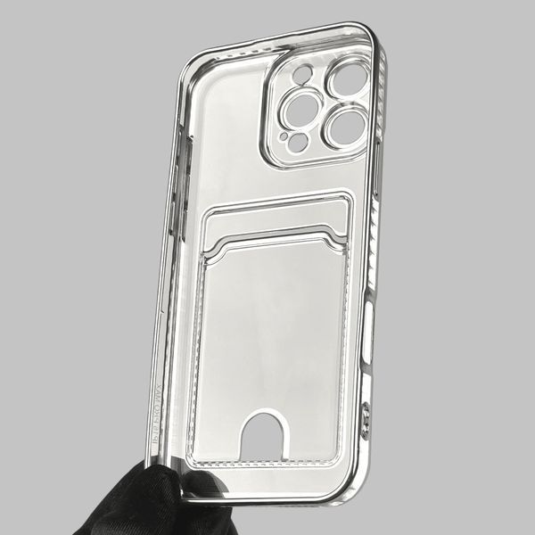Чохол для Apple iPhone 16 Pro Max зі срібною окантовкою з кишенькою для карток на айфон 16 про макс срібний 0013036 фото