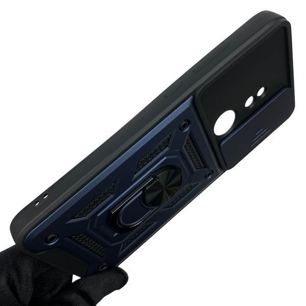 Чехол для Nokia C21 TA-1352 бронированный с кольцом со шторкой на камеру на нокиа с21 тёмно-синий 0001773 фото