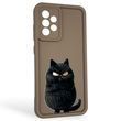 Чохол силіконовий оригінальний Soft Touch з 3D принтом злого кота для Samsung Galaxy A52 5G (SM-A526) коричневий (Повний захист камери)