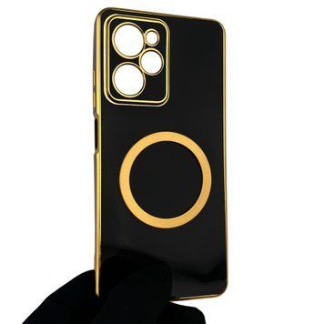 Чехол для Xiaomi POCO X5 Pro 5G с кольцом MagSafe с золотой окантовкой на поко х5 про черный gs1 0022530 фото