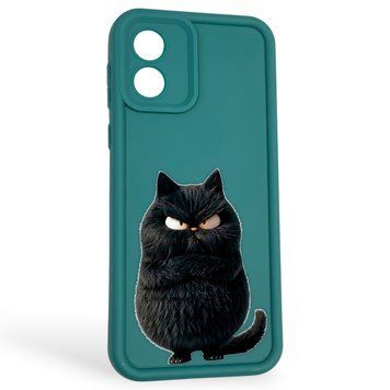 Чехол силиконовый оригинальный Soft Touch с 3D принтом злой котик для Motorola Moto E13 (PAXT0034) темно-зеленый (Полная защита камеры) 0046218 фото