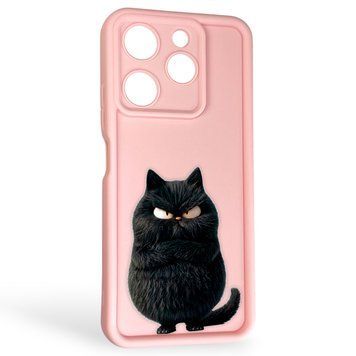 Чехол силиконовый Soft Touch с 3D принтом злой котик для TECNO Spark 10 Pro (KI7) розовый (Полная защита камеры) 0047028 фото