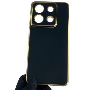 Чохол для Xiaomi POCO X6 глянсовий із золотою окантовкою із захистом камери на сяомі поко х6 чорний 0008386 фото