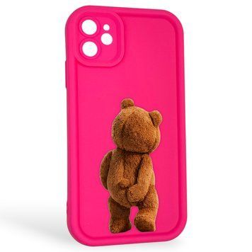 Чохол силіконовий оригінальний Soft Touch з 3D принтом кумедний тед ведмідик для Apple iPhone 11 малиновий (Повний захист камери) 0048390 фото