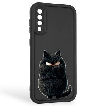 Чехол силиконовый оригинальный Soft Touch с 3D принтом злой котик для Samsung Galaxy A50 (SM-A505F) черный (Полная защита камеры) 0046469 фото