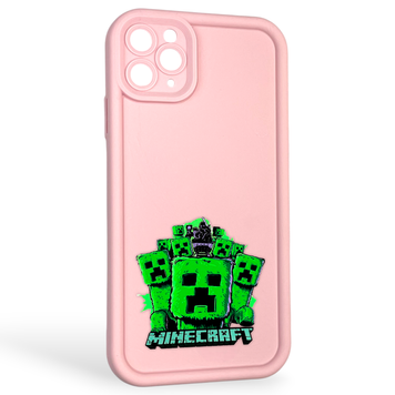 Чехол силиконовый Soft Touch с 3D принтом Майнкрафт для Apple iPhone 11 Pro Max розовый (Полная защита камеры) 0040961 фото