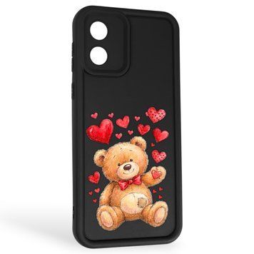 Чехол силиконовый оригинальный Soft Touch с 3D принтом милый мишка для Motorola Moto E13 (PAXT0034) черный (Полная защита камеры) 0043219 фото