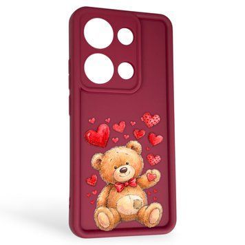 Чохол силіконовий Soft Touch з 3D принтом милий ведмедик для Xiaomi Redmi Note 13 Pro 4G бордовий (Повний захист камери) 0044865 фото