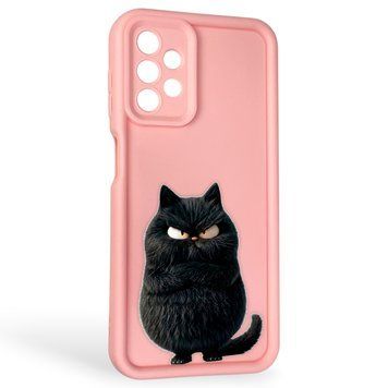 Чохол силіконовий Soft Touch з 3D принтом злого кота для Samsung Galaxy A13 4G (SM-A135F) рожевий (Повний захист камери) 0046978 фото
