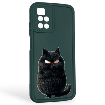 Чехол силиконовый оригинальный Soft Touch с 3D принтом злой котик для Xiaomi Redmi 10 темно-зеленый (Полная защита камеры) 0046620 фото