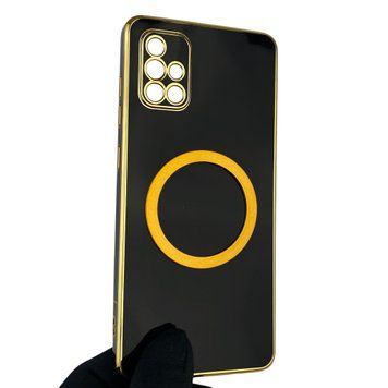 Чехол для Samsung Galaxy A71 SM-A715F с кольцом MagSafe с золотой окантовкой на самсунг а71 черный gs1 0022416 фото