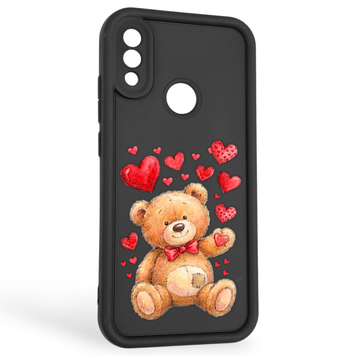 Чехол силиконовый оригинальный Soft Touch с 3D принтом милый мишка для Xiaomi Redmi Note 7 черный (Полная защита камеры) 0043885 фото